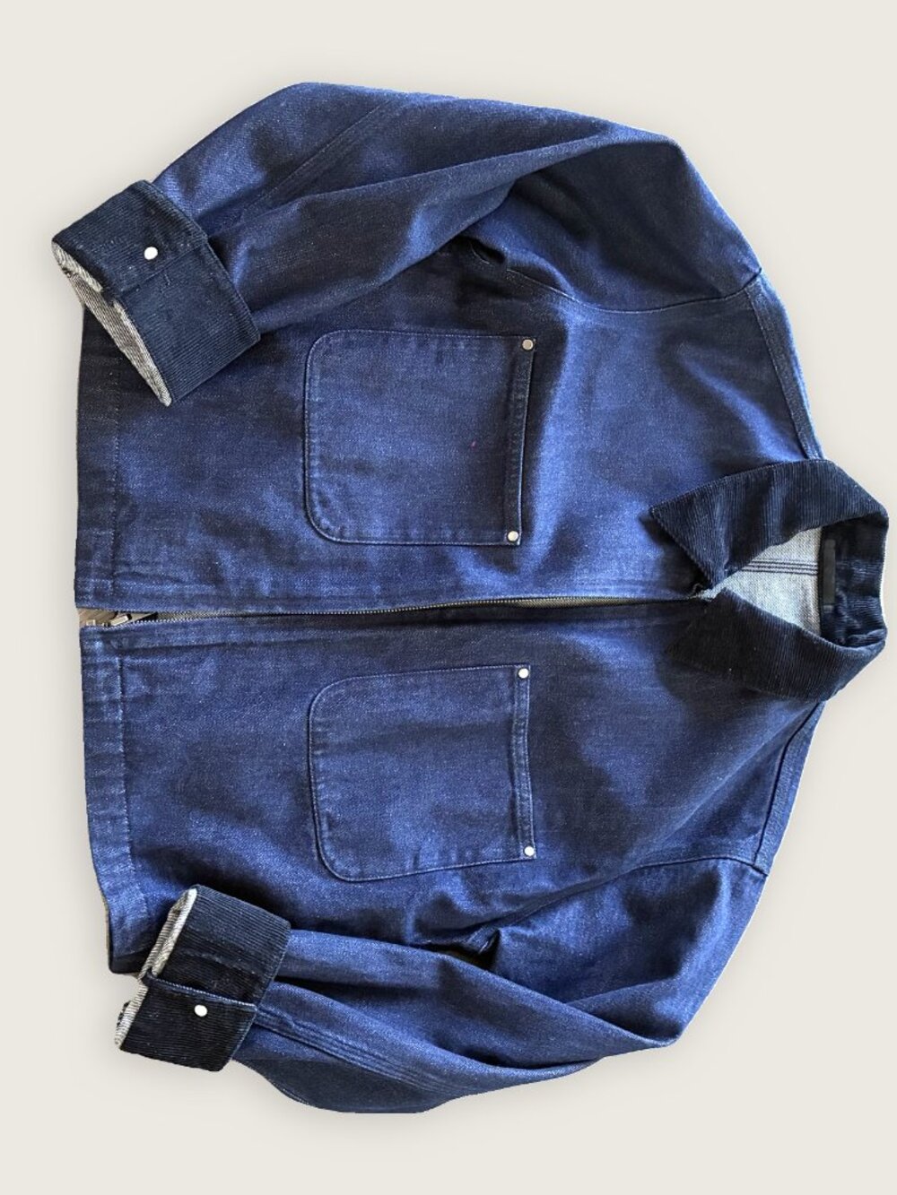 Uniqlo Dark Indigo Denim Zip-Up Short Jacket Corduroy Collar M